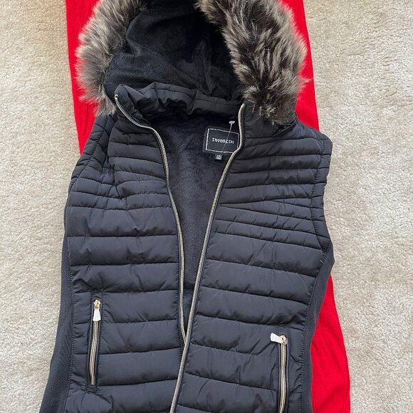 Faux Fur Lined Hooded Black Puffer Vest(#CoolerDays) Never worn - Picture 1 of 4